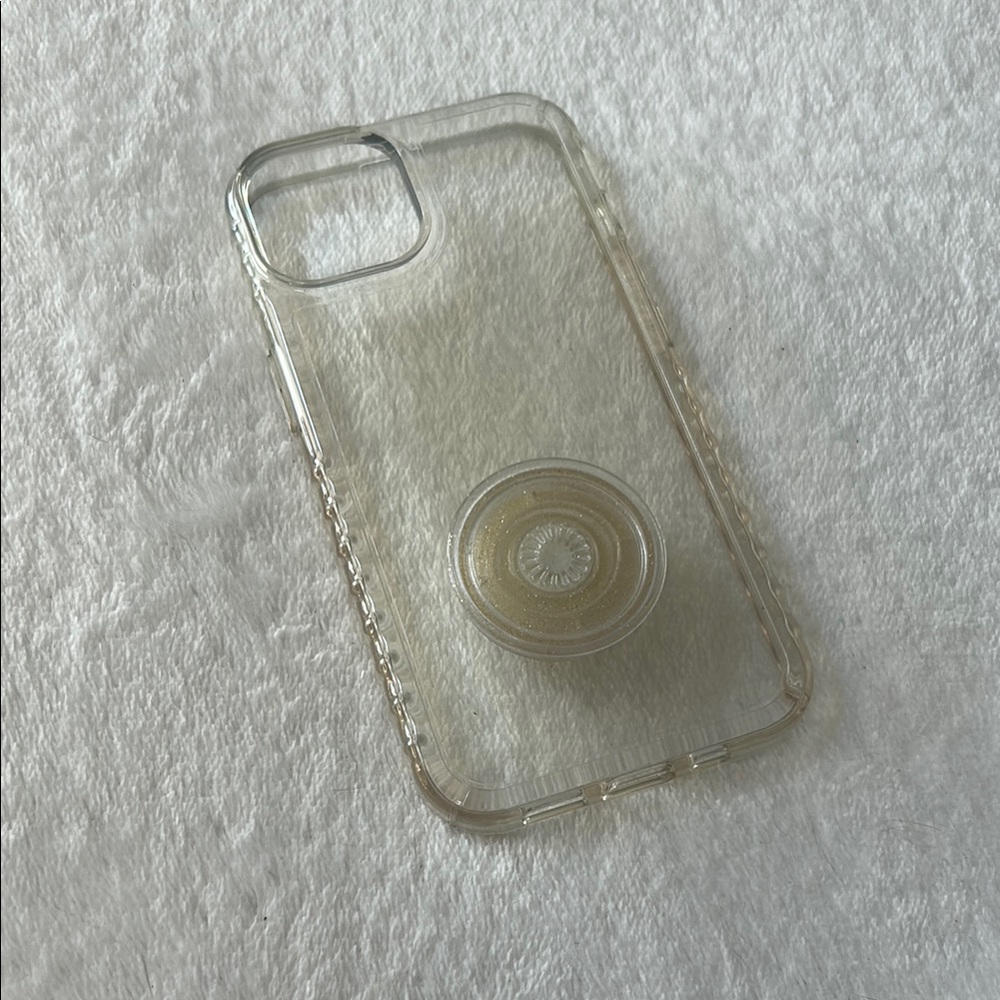 Champagne iPhone 14 Case with Glitter Popsocket
